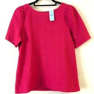 NEW LOFT Short Sleeve Textured Stretch Blouse Petite Medium Red Casual C…